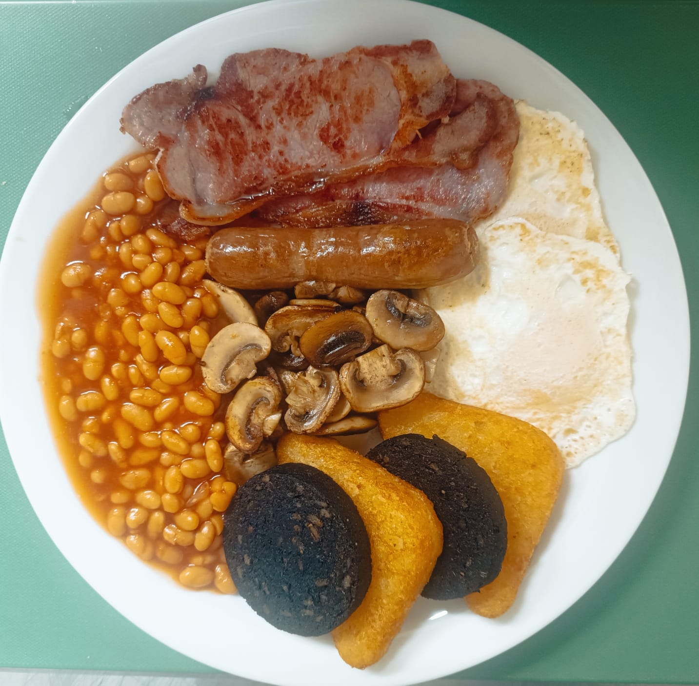 Full English breakfast with beans, bacon, sausages and egg