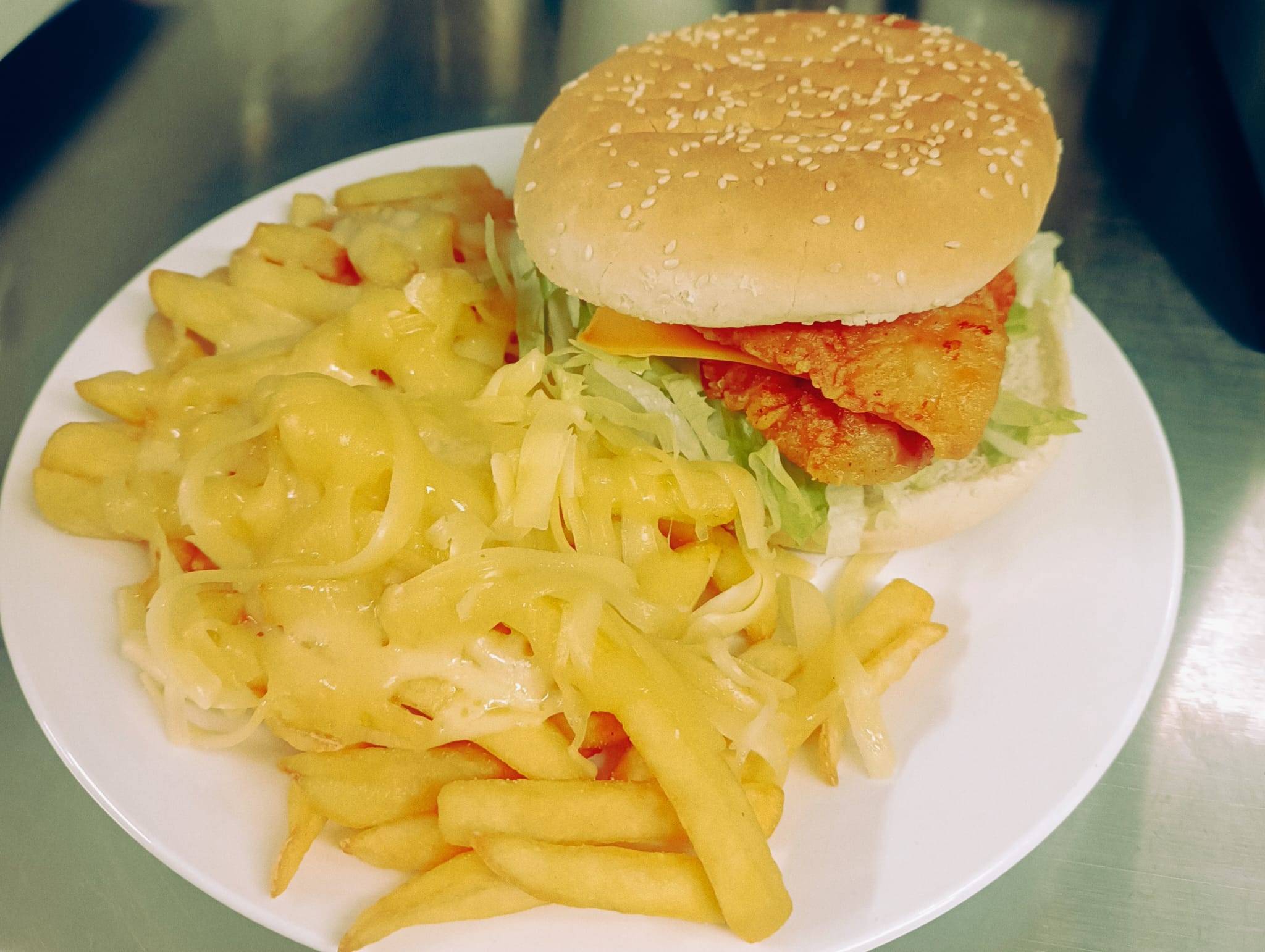 Construction site canteen food display